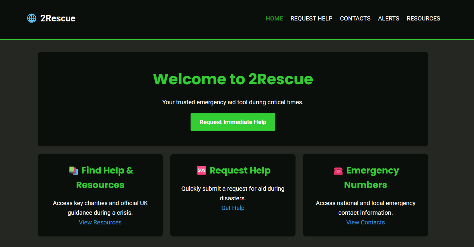 Preview of 2Rescue Cloud-Hosted Disaster Relief Web App